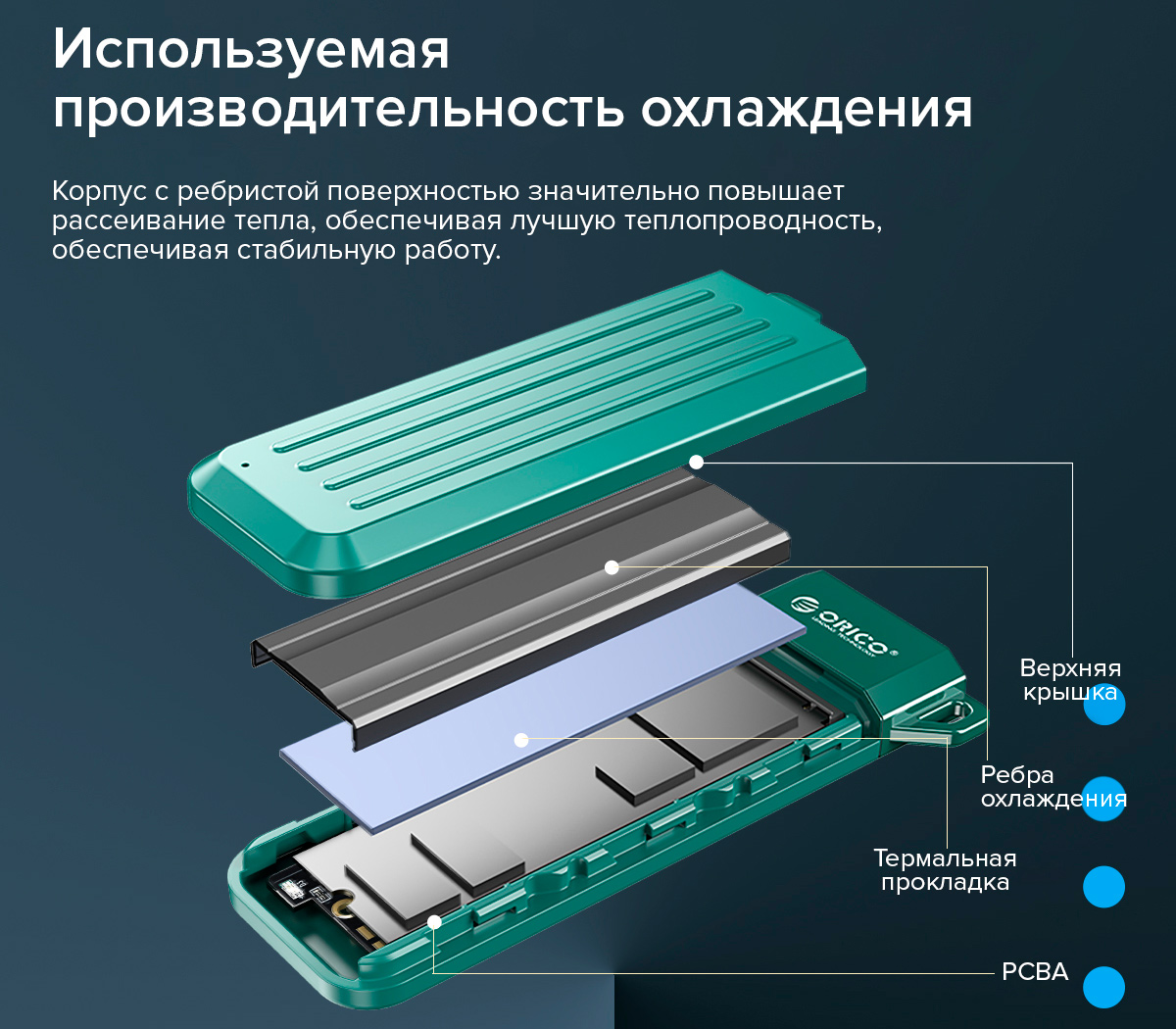 Внешний бокс Orico MM2C3-G2, для SSD M.2 NVMe диска, 10 Гбит/с, зеленый
