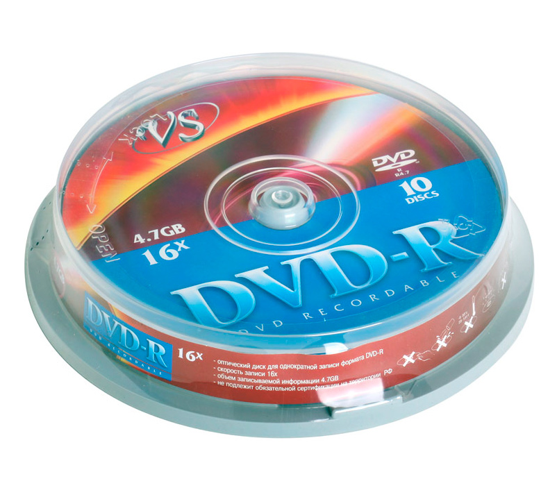 Диски VS DVD-R 4.7 GB 16x Cake Box, 10 шт.