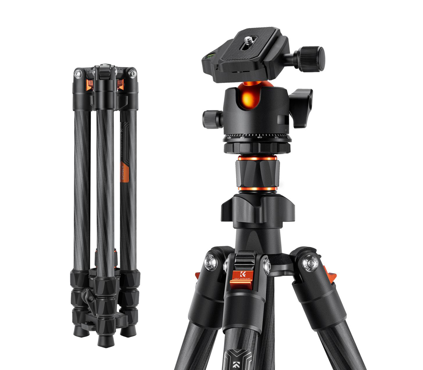 Штатив K&F Concept K254C2 с шаровой головой BH-36L, карбон