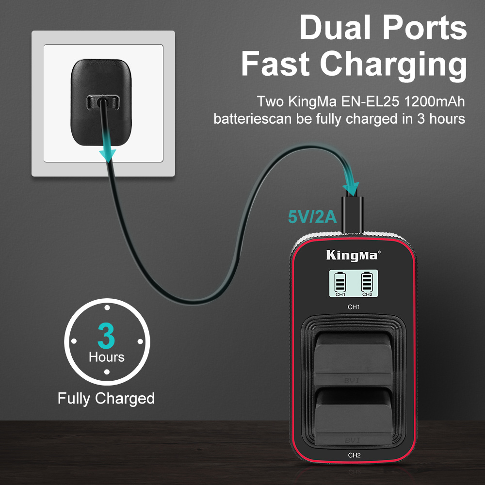 Зарядное устройство Kingma BM058-ENEL25 для 2х Nikon EN-EL25, USB, с дисплеем
