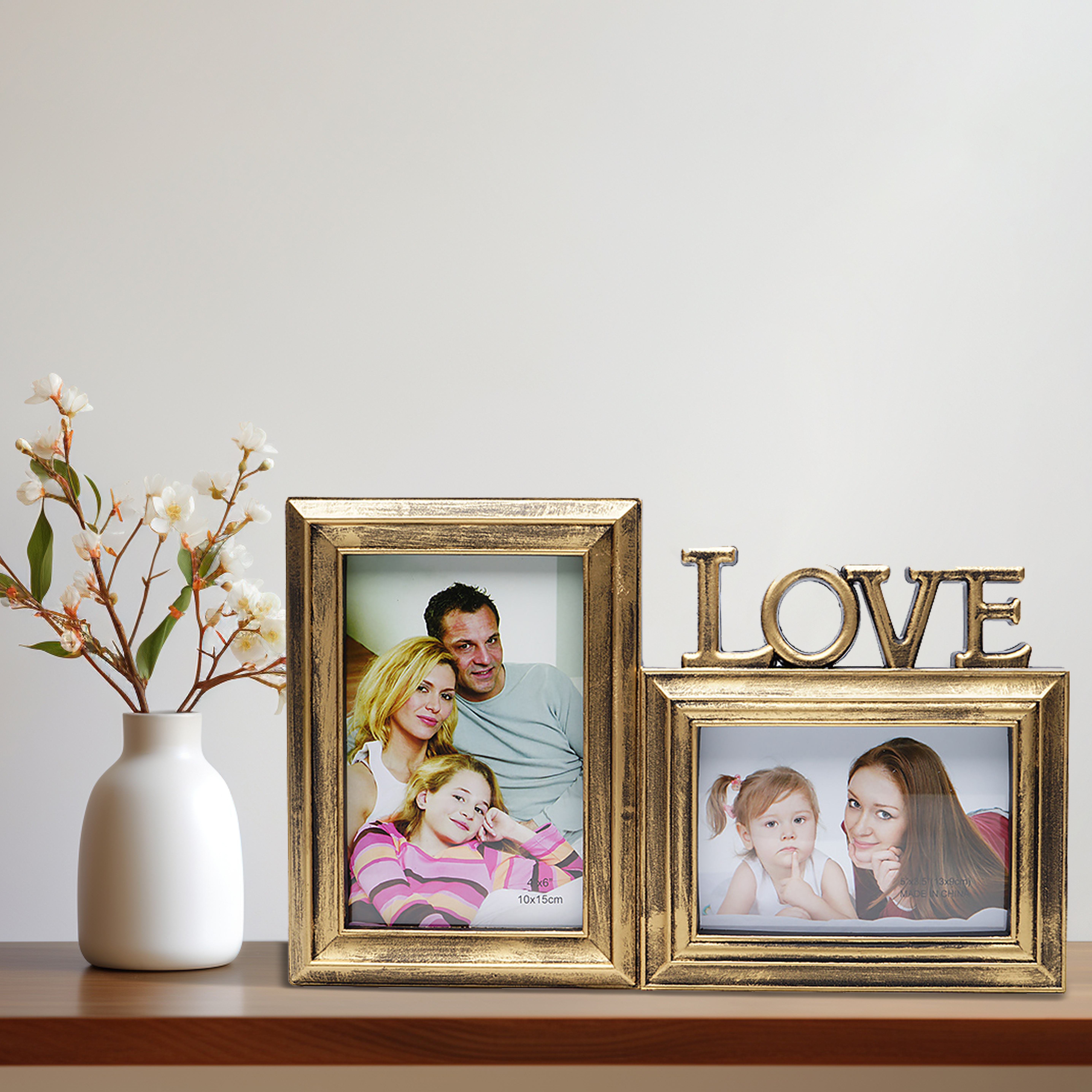 Мультирамка Fotografia Love 2 фото (10x15 см + 13x9 см), золотая