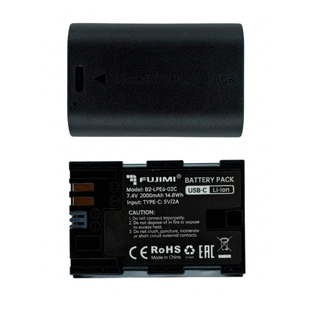 Аккумулятор Fujimi FBTLP-E6, с разъемом USB-C, 2000 мАч