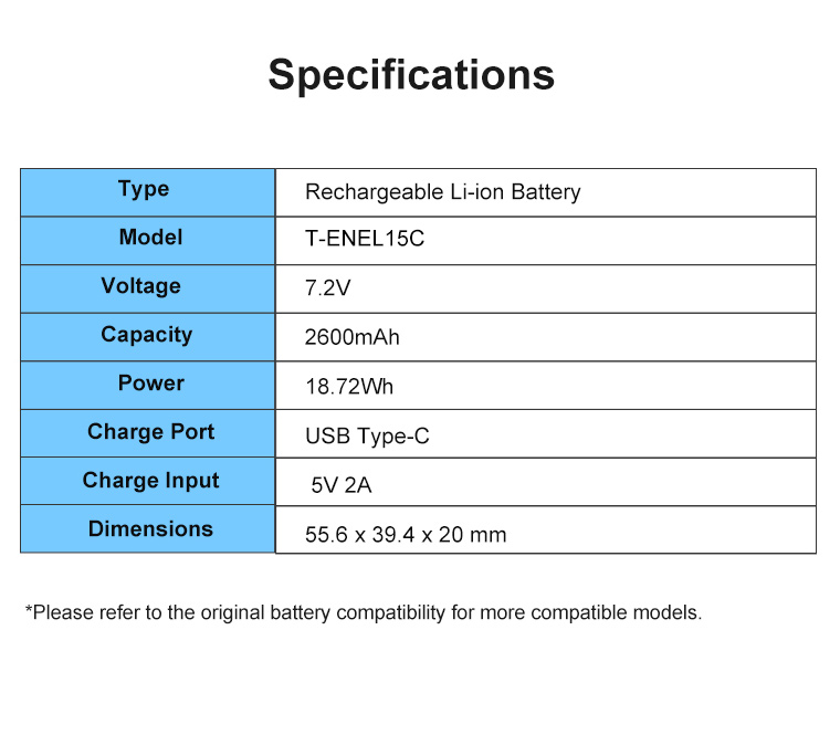 Аккумулятор Kingma EN-EL15c c портом зарядки USB-C, 2600 мАч