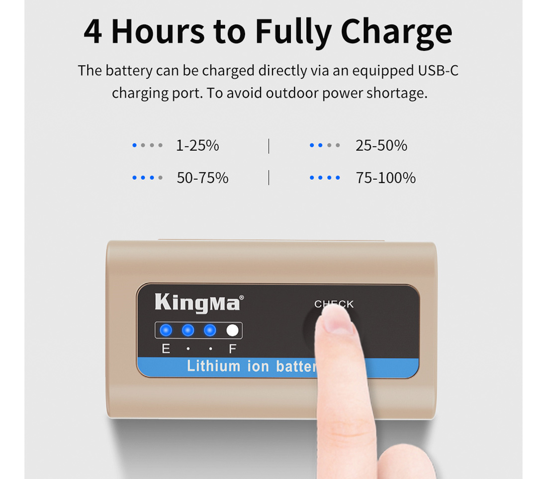 Аккумулятор Kingma NP-F970, 7800 мАч, зарядка USB-C PD 20W