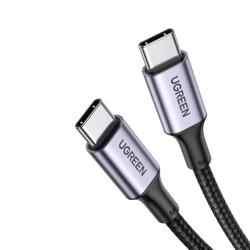 Кабель Ugreen US316, USB-C - USB-C, 100 Вт, 5A, 3 м, серый
