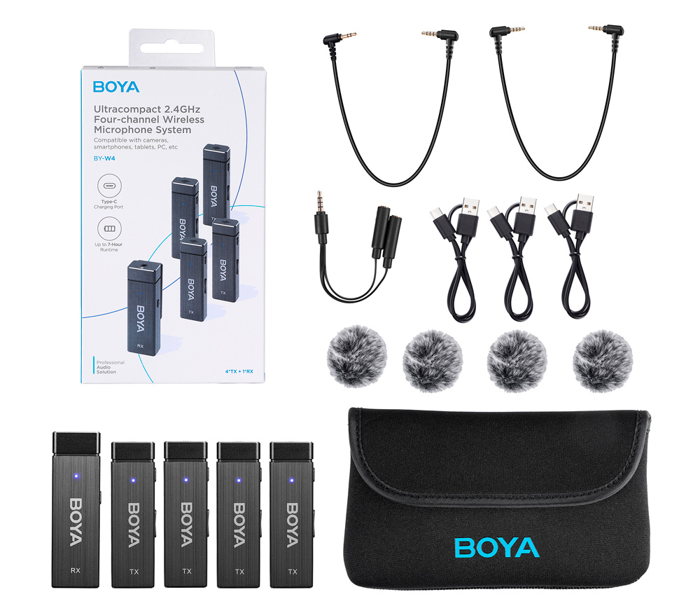 Беспроводная система Boya BY-W4, 4-канальная, 2.4 ГГц, 3.5 мм TRS + TRRS (уцененный)