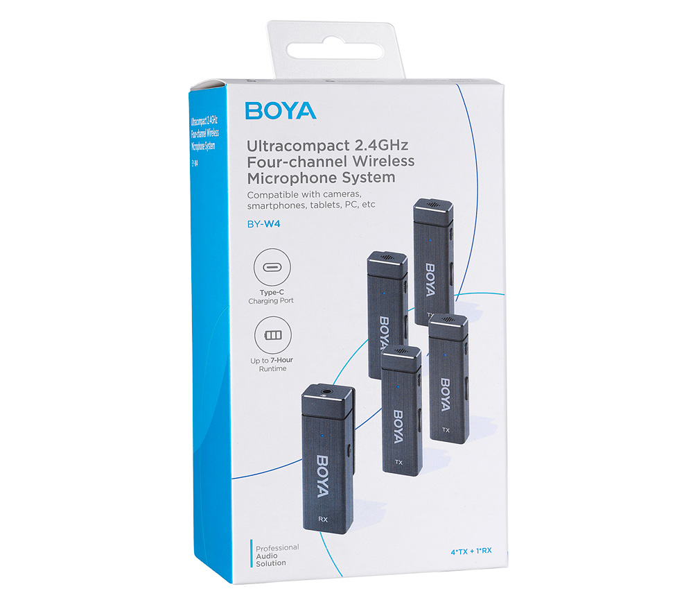 Беспроводная система Boya BY-W4, 4-канальная, 2.4 ГГц, 3.5 мм TRS + TRRS (уцененный)
