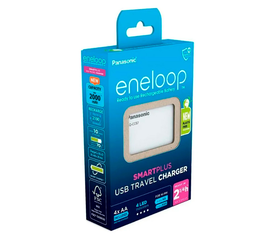 Зарядное устройство Panasonic Eneloop BQ-CC87 Travel + 4х АА 2000 мАч (K-KJ87MCD40USB)