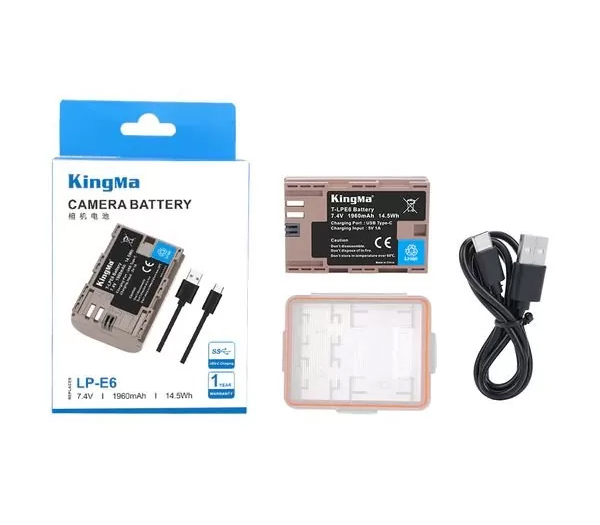 Аккумулятор Kingma LP-E6, с портом зарядки Type-C, 1960 мАч