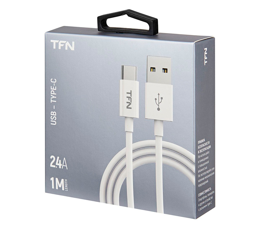 Дата-кабель TFN USB - Type-C, мягкая оплетка, длина 1 м., белый