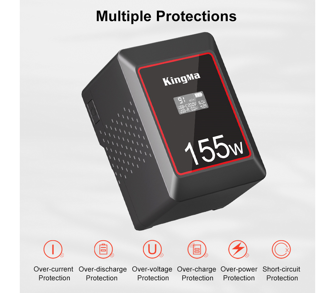 Аккумулятор Kingma 155W Mini, V-Mount, OLED дисплей, 10050 мАч
