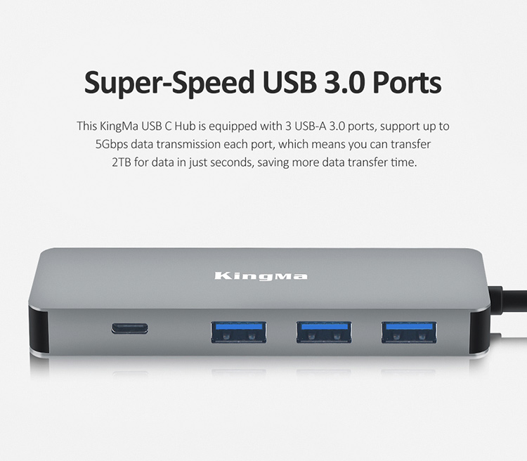 USB хаб Kingma BMU016, 3х USB-A, USB-C, HDMI, USB PD 87 Вт