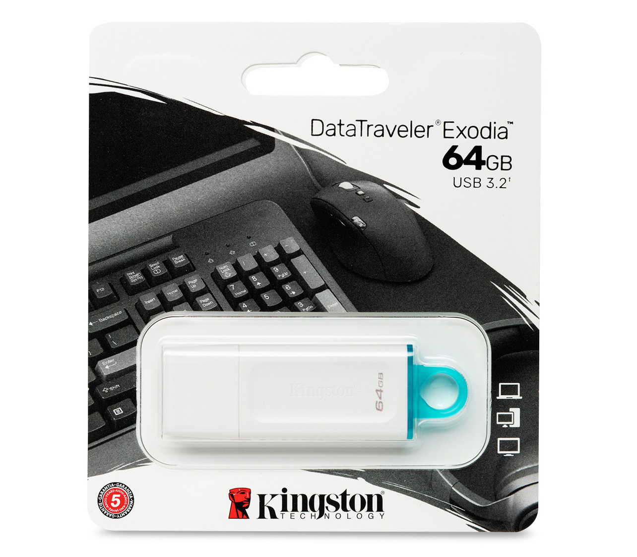 Накопитель Kingston USB 3.2 DataTraveler Exodia 64GB, белый