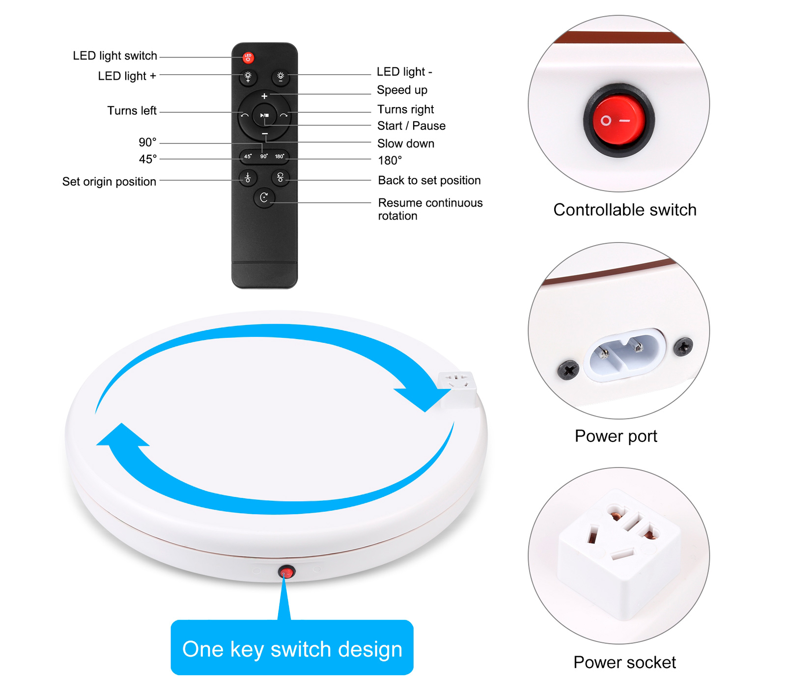 Поворотный стол Puluz PU3148 с пультом управления и розеткой, 45 см, до 100 кг, белый