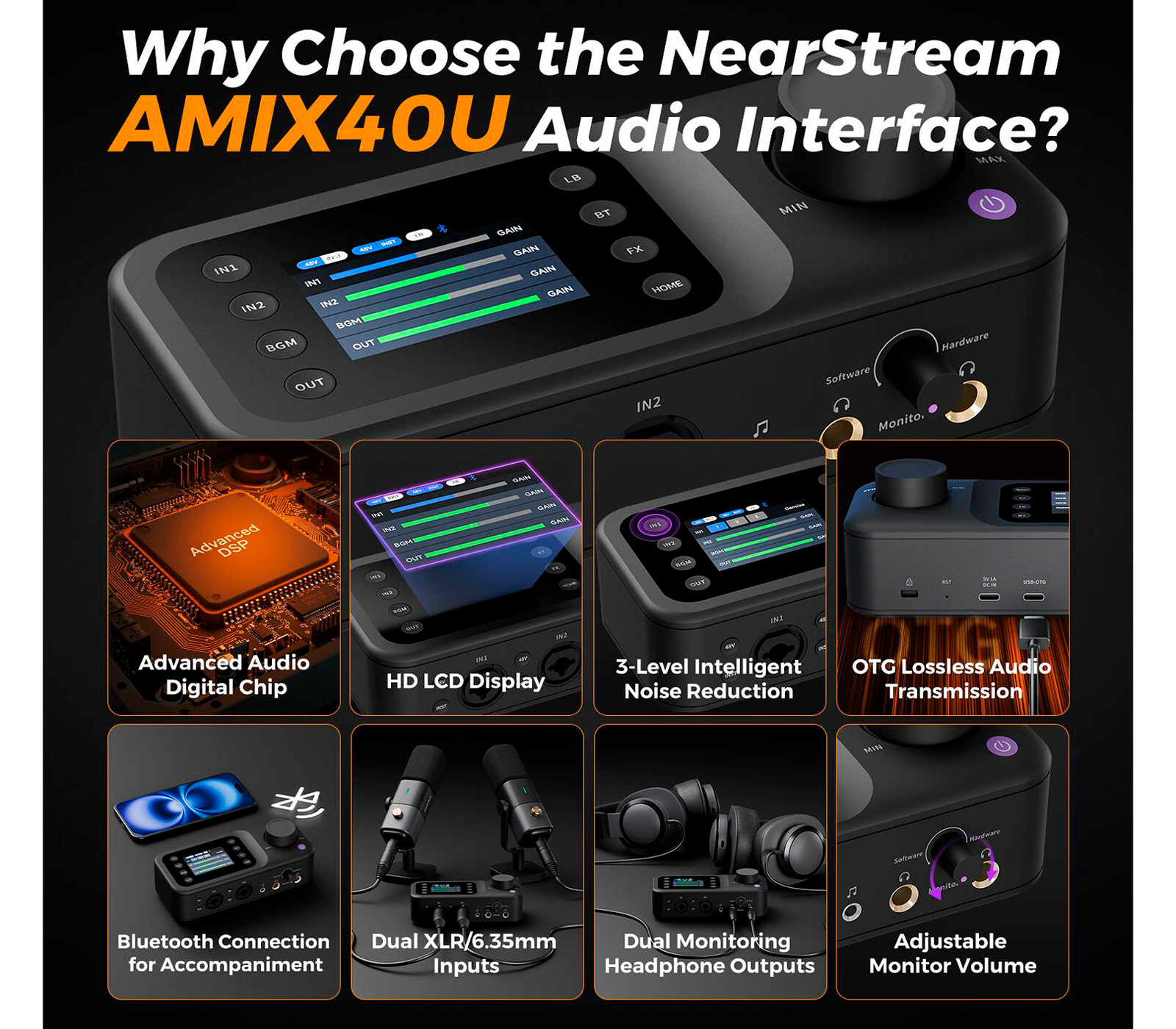 Аудиоинтерфейс Nearity NearStream AMIX40U, 2х XLR / 6.3 мм входа + 1х 3.5 мм Aux