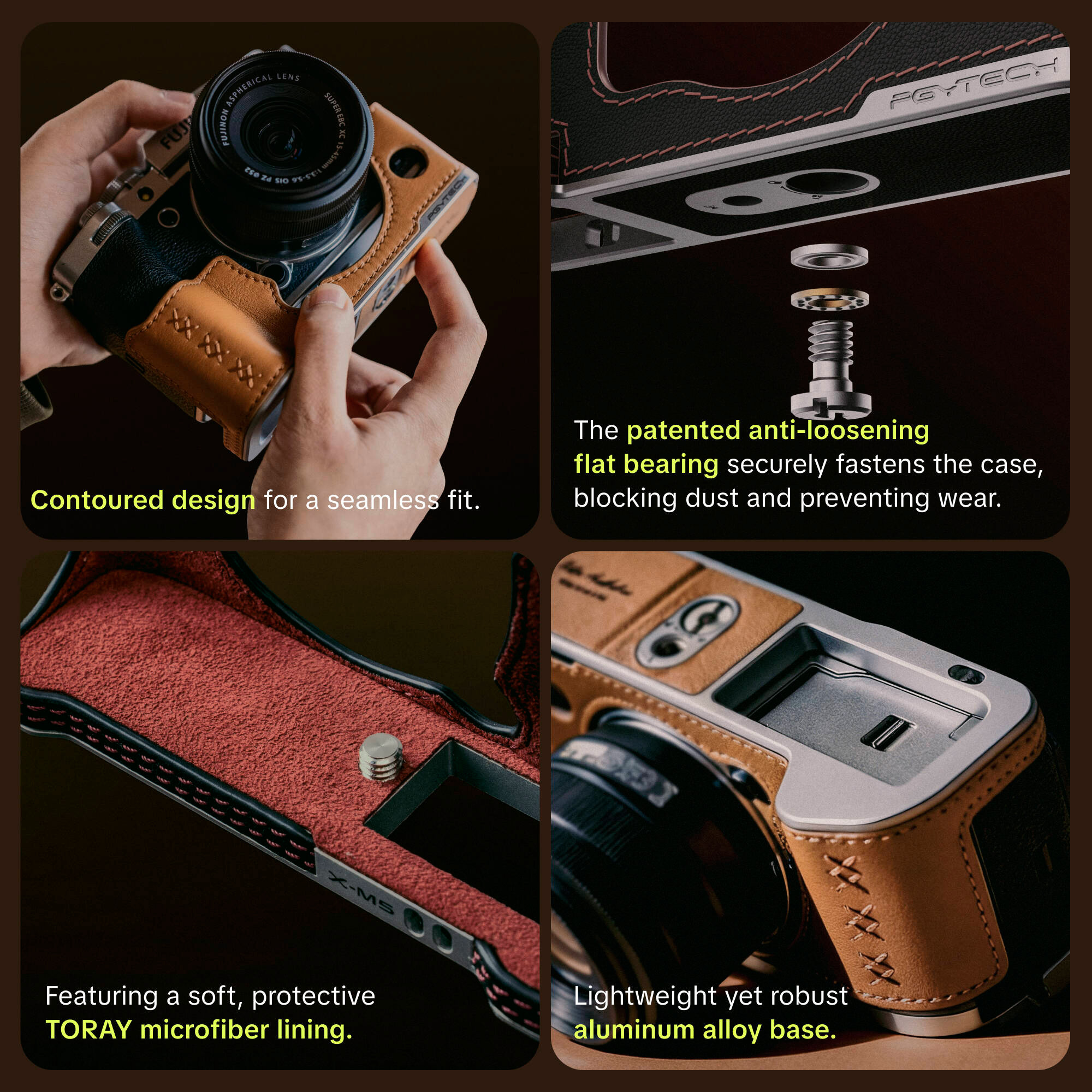 Чехол PGYTECH Leather Camera Case для Fujifilm X-T5, цвет: Clay Brown