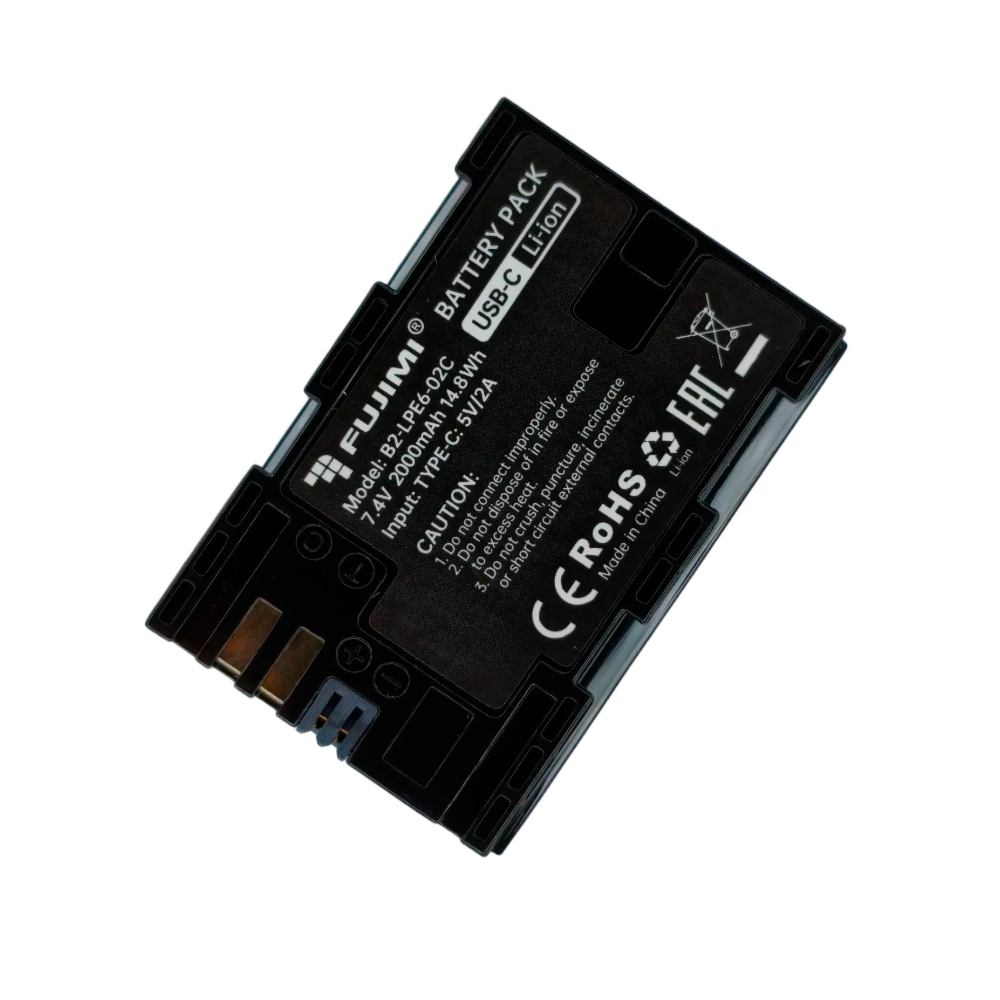 Аккумулятор Fujimi FBTLP-E6, с разъемом USB-C, 2000 мАч