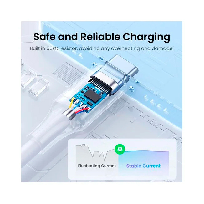 Кабель Ugreen US287, USB-A - USB-C, 1.5 м, белый
