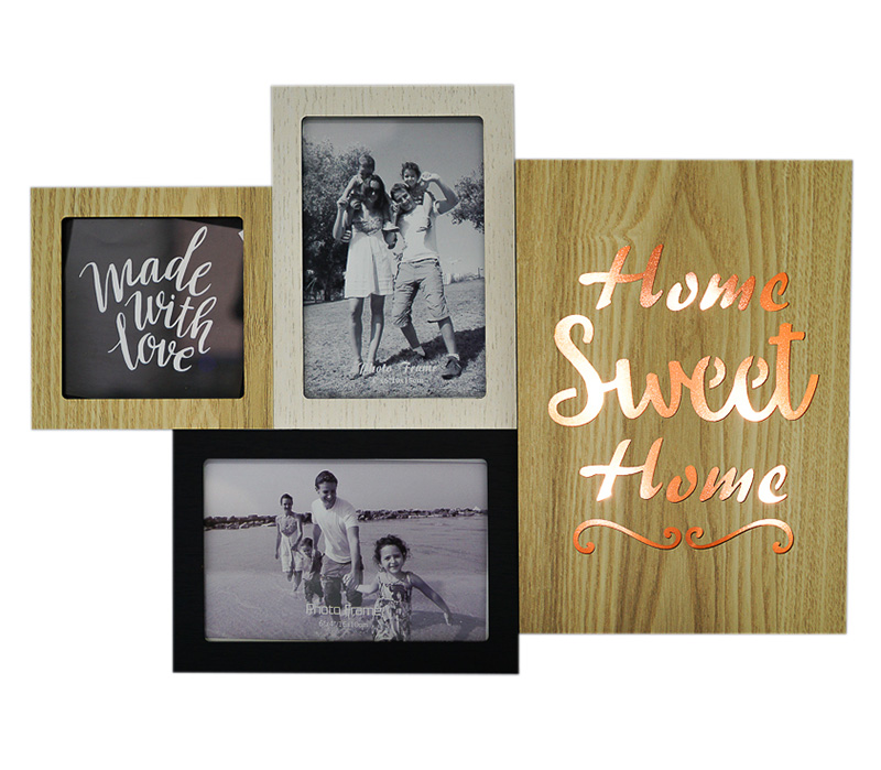 Мультирамка с подсветкой Fotografia на 3 фото: 2х 10x15 + 10x10 см, "Home sweet home" (FFL-814)