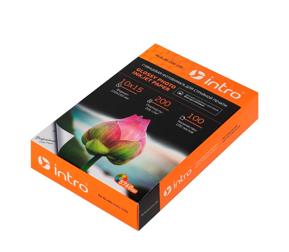 Фотобумага Intro GLA6-200-100, A6 глянцевая 200г/м2, 100 листов