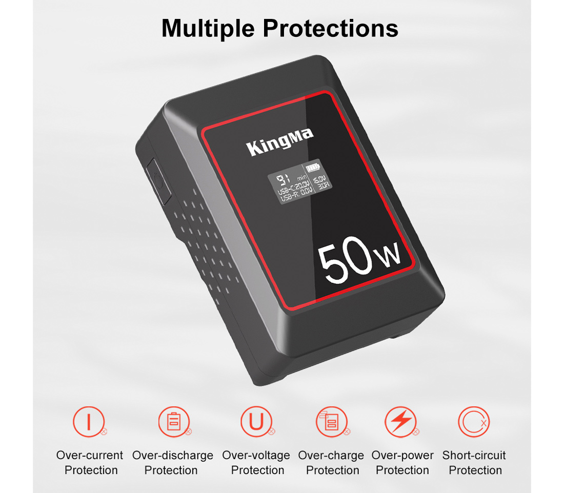 Аккумулятор Kingma 50W Mini, V-Mount, OLED дисплей, 3500 мАч