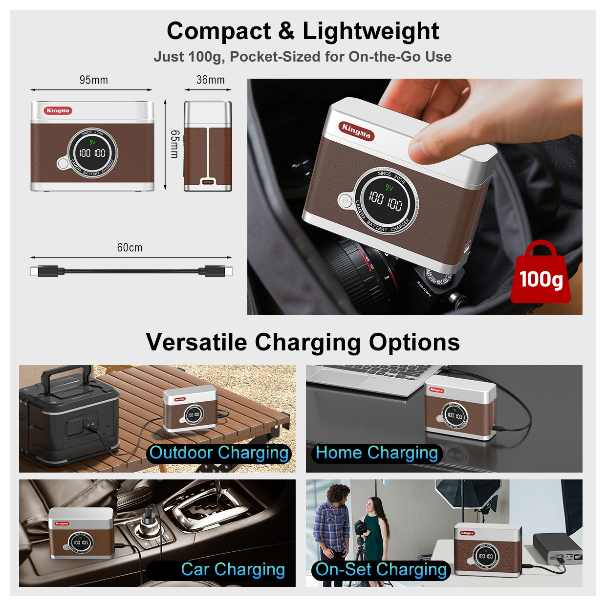 Зарядный кейс Kingma BM071-LPE6 для 2х Canon LP-E6, коричневый