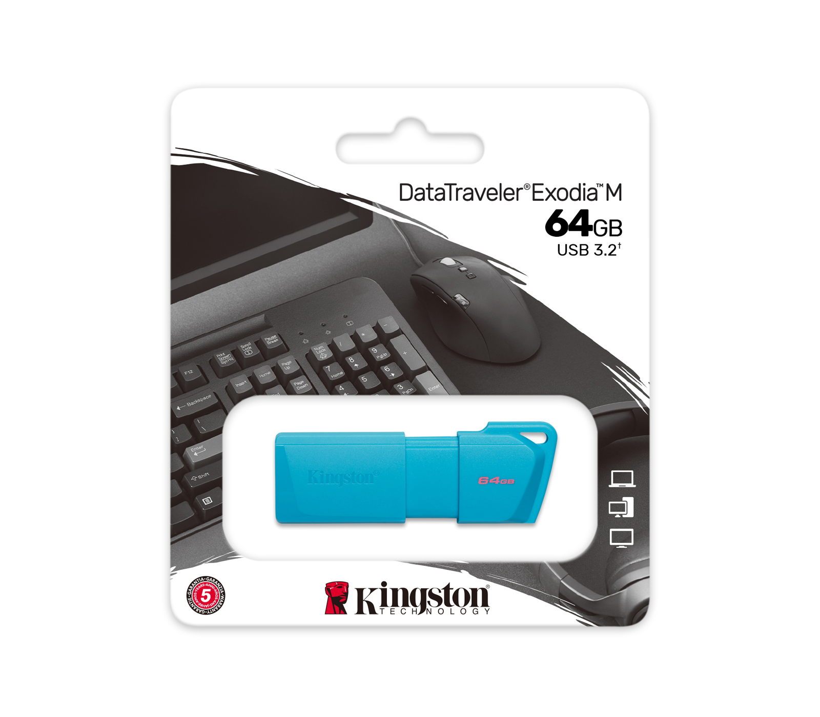 Накопитель Kingston USB3.2 Flash 64GB DataTraveler Exodia M - Neon Aqua, голубой
