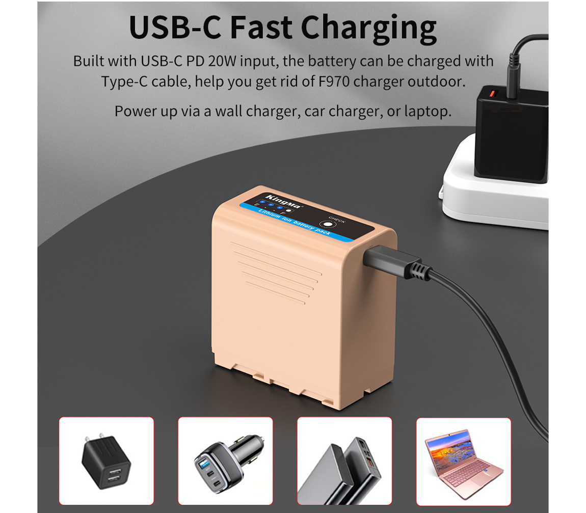 Аккумулятор Kingma NP-F970, 7800 мАч, зарядка USB-C PD 20W