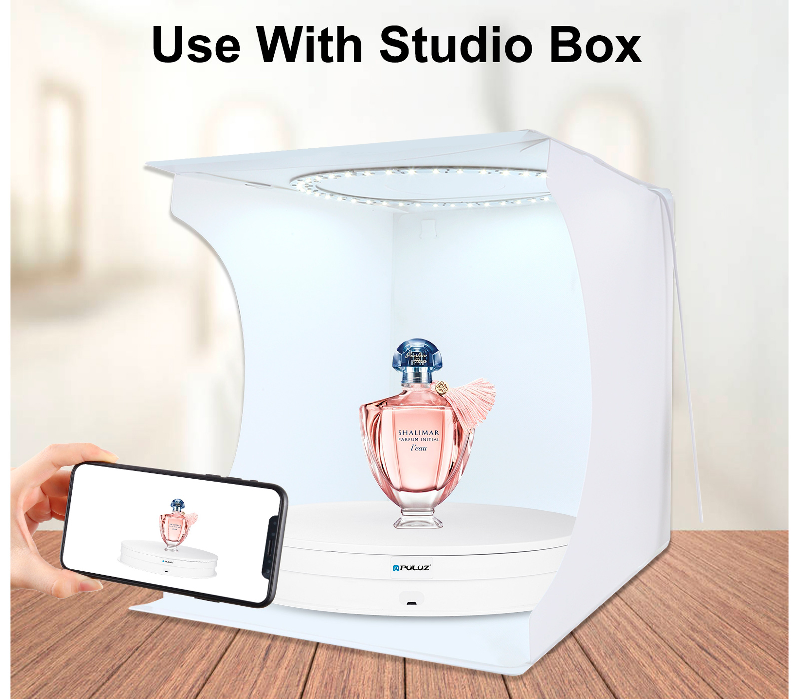 Поворотный стол Puluz PU3131W с пультом управления, 30 см, до 10 кг, белый