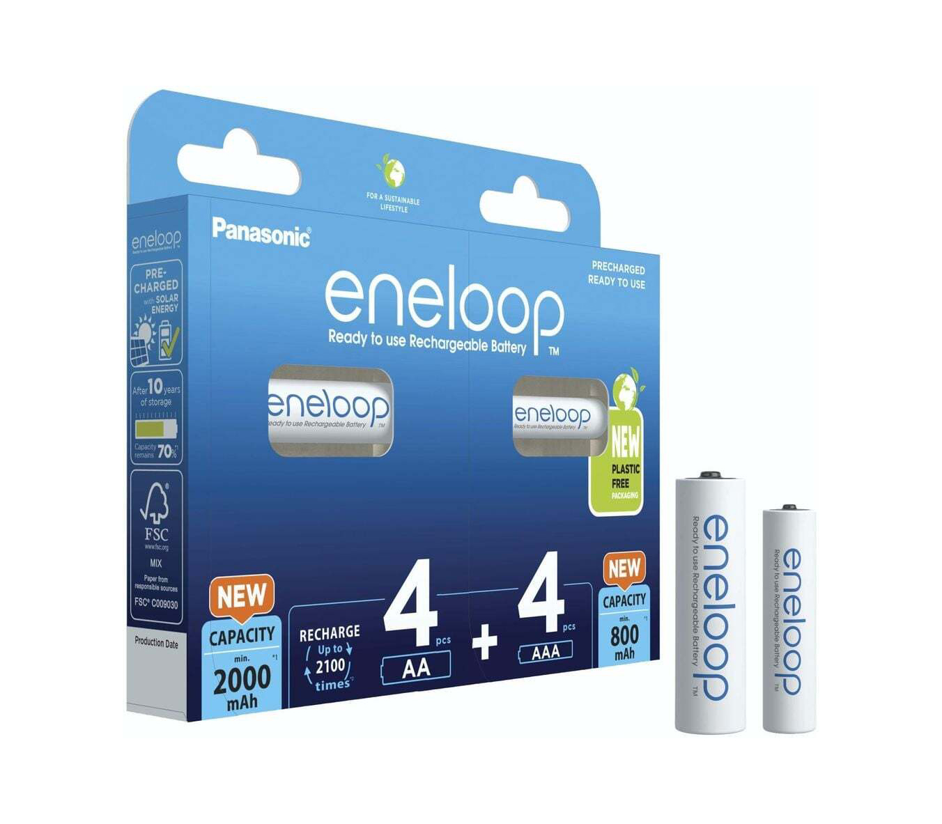 Аккумуляторы Panasonic Eneloop AA 2000 мАч, 4 шт + AAA 800 мАч, 4 шт (BK-KJMCDE44E)