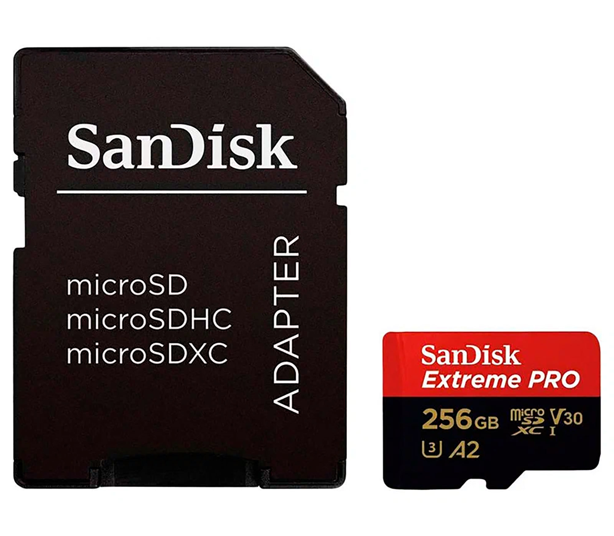 Карта памяти SanDisk MicroSDXC 256GB Extreme PRO V30 U3 A2 200/140 МБ/с, с адаптером
