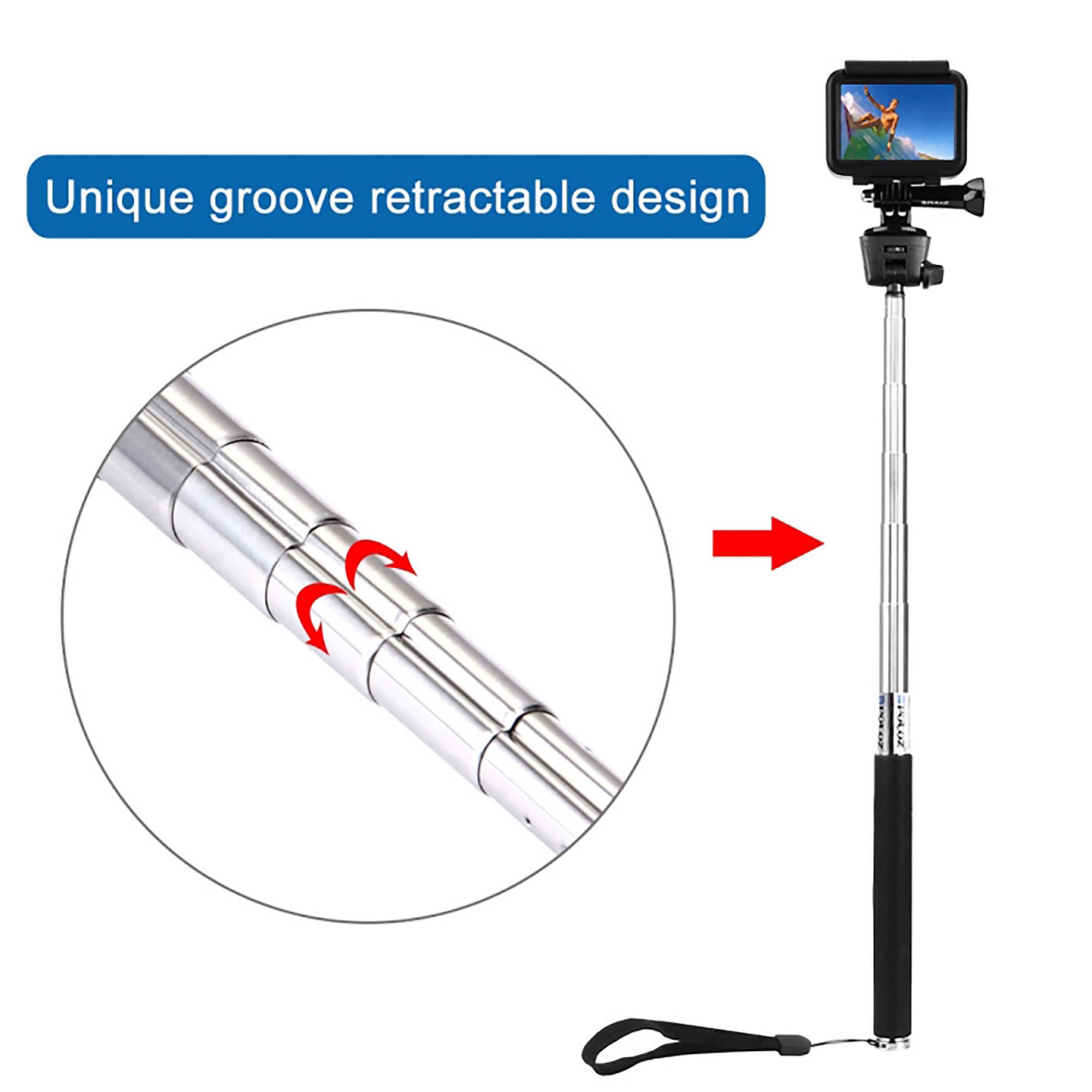 Селфи-стик Puluz PU55 Extendable Selfie Stick for Action Cameras, для экшн-камер, длина 22-80 см