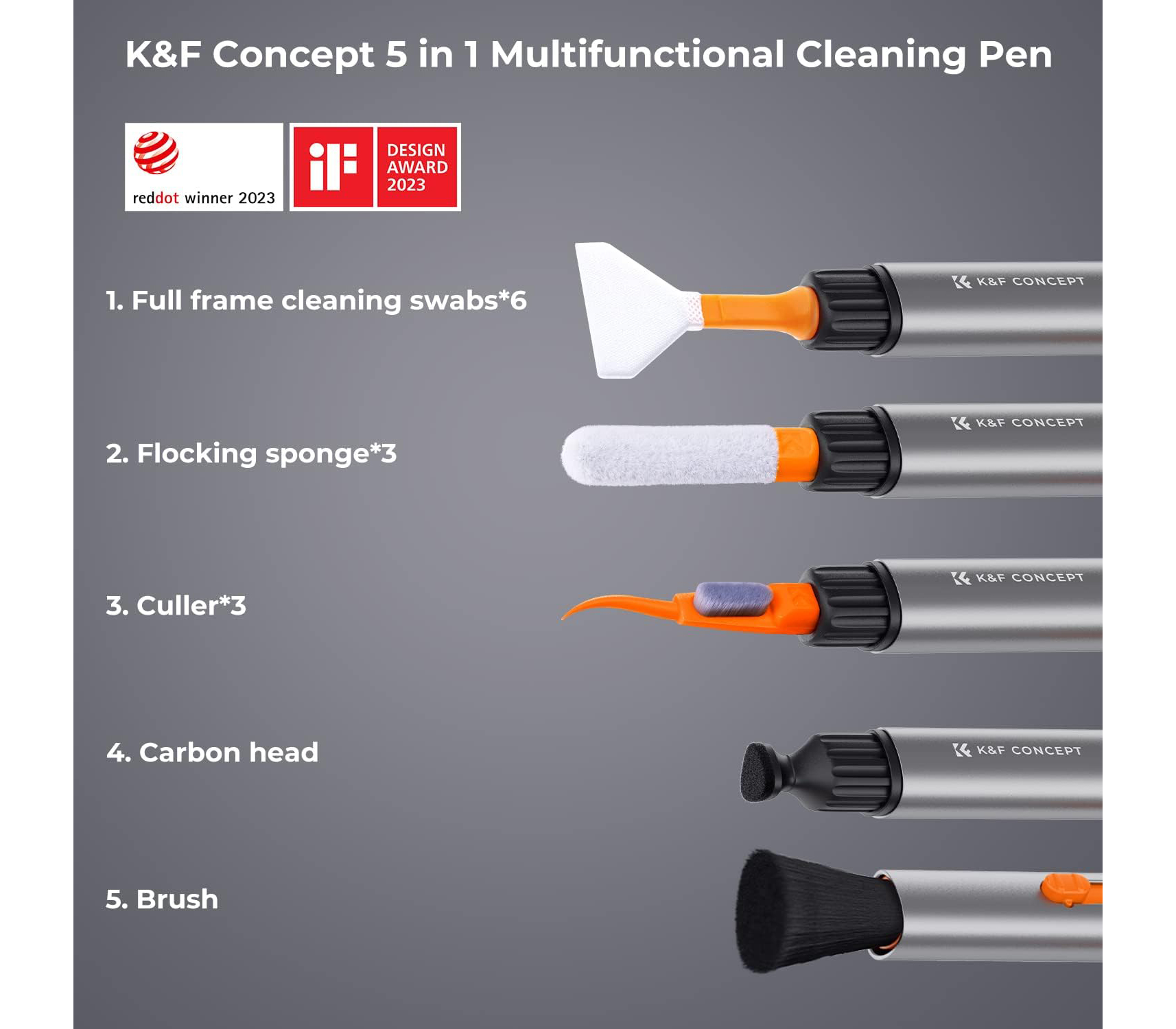 Карандаш со сменными насадками K&F Concept 1976, для чистки оптики и матриц Full Frame