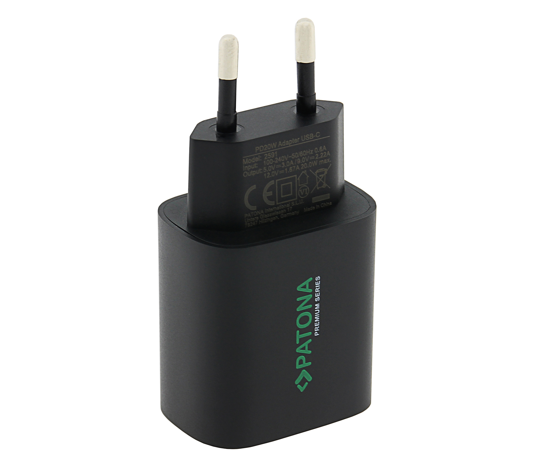 Сетевое зарядное устройство Patona 2591 PD20W, USB-C, черное