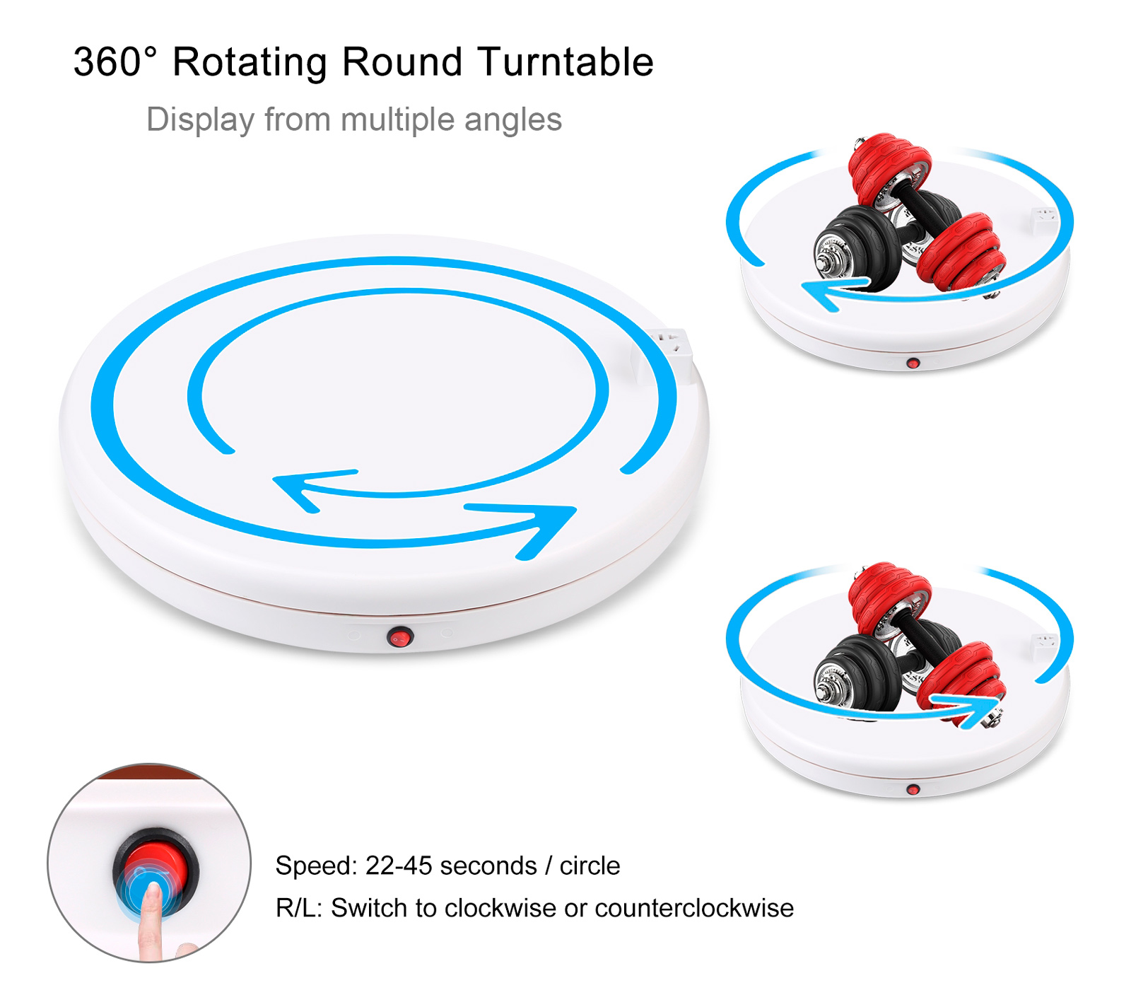 Поворотный стол Puluz PU3148 с пультом управления и розеткой, 45 см, до 100 кг, белый