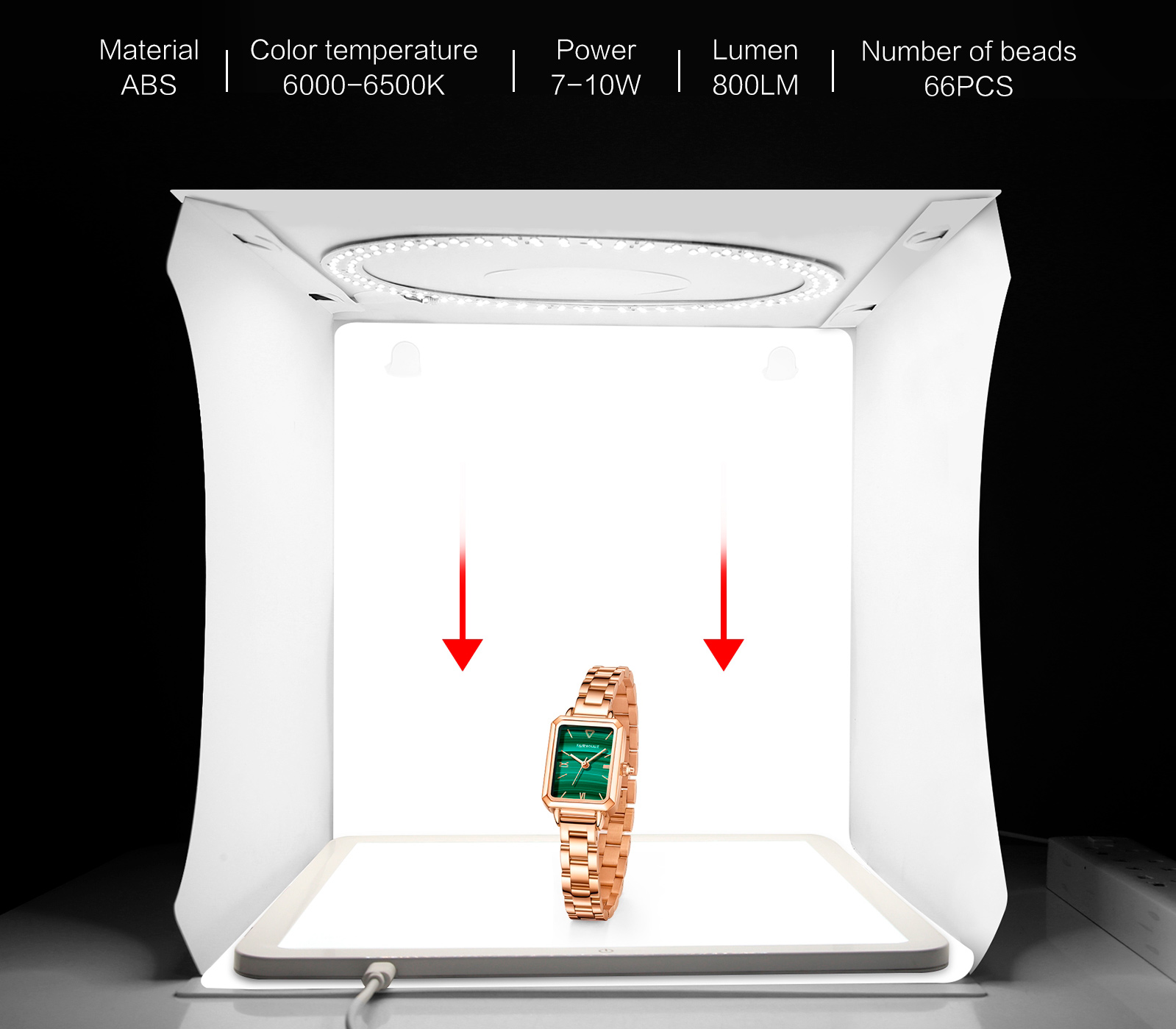 Фотобокс Puluz PKT3201, 30 см, кольцевая + нижняя подсветка, 6 фонов