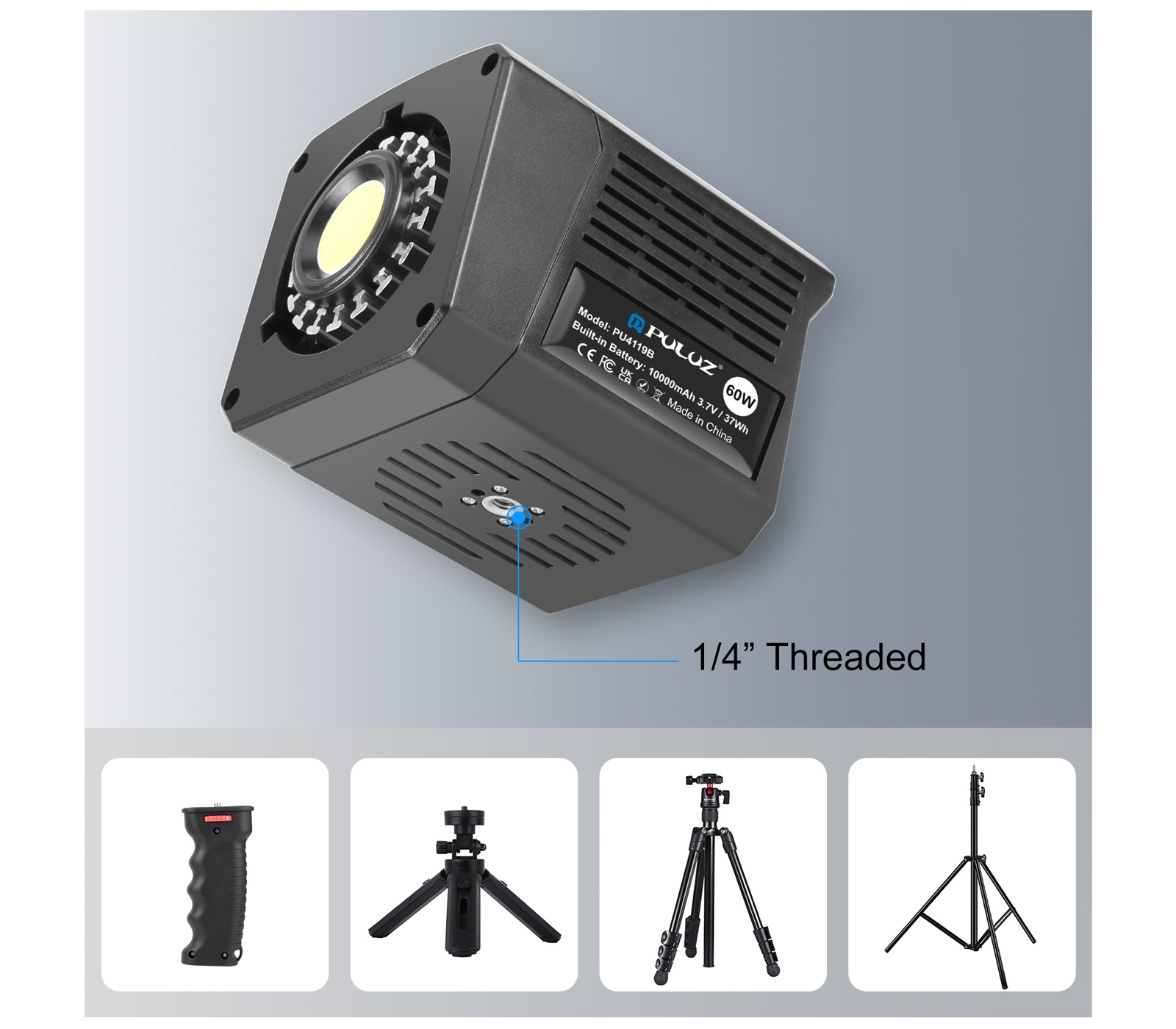 Осветитель Puluz PU4119B, светодиодный, 60 Вт, 2500-6500К, MIni Bowens