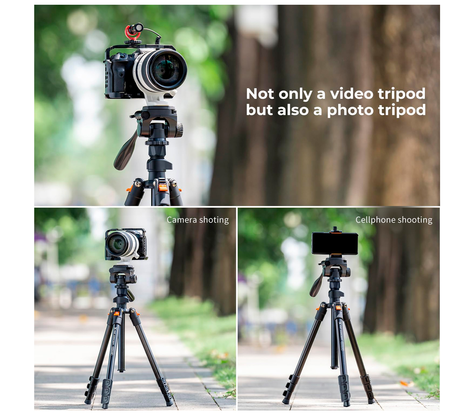 Штатив K&F Concept O234A0 с 2D головой и зажимом для смартфона