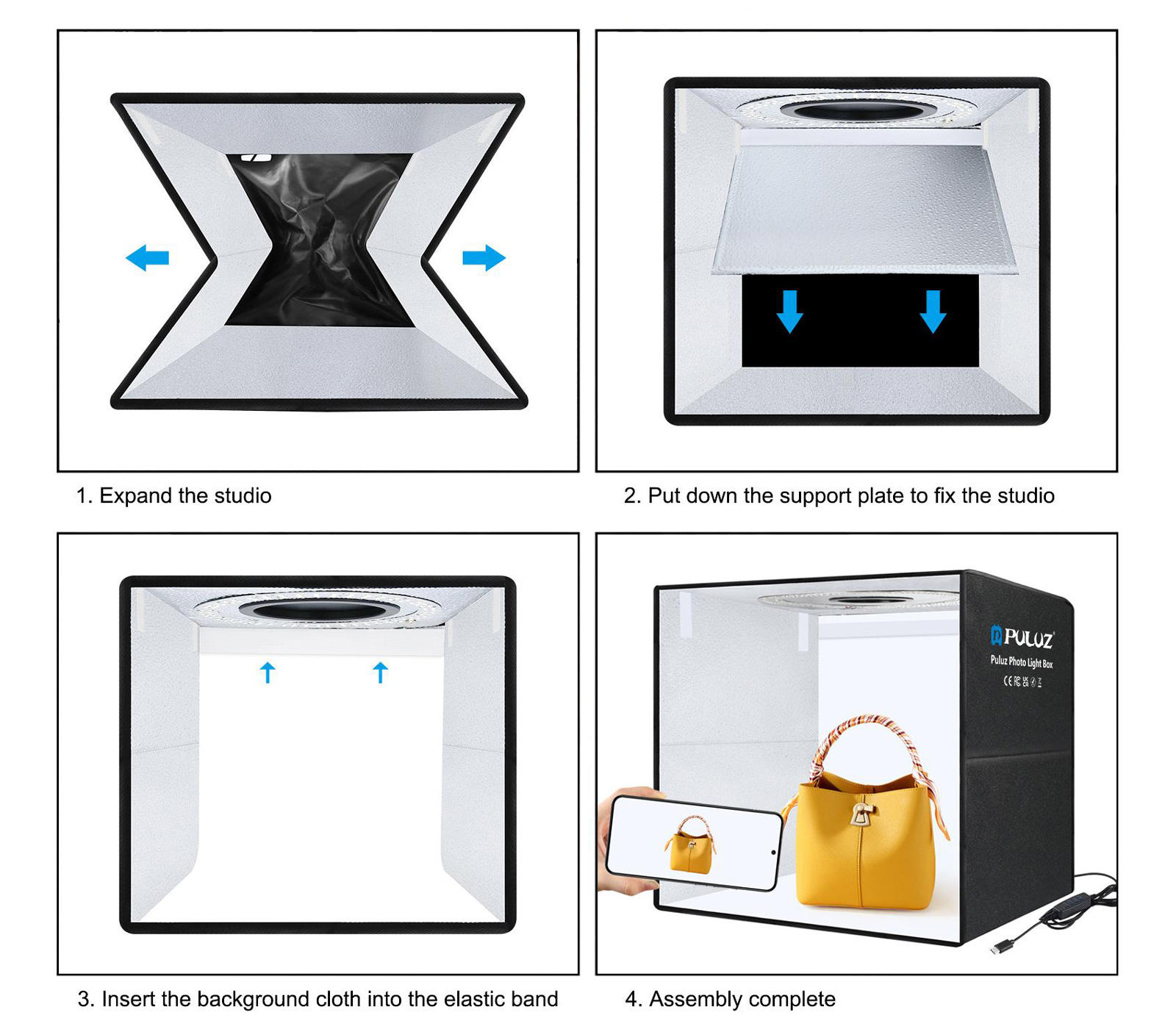 Фотобокс Puluz 50 см, с кольцевой подсветкой 30Вт и 6 фонами (уцененный)