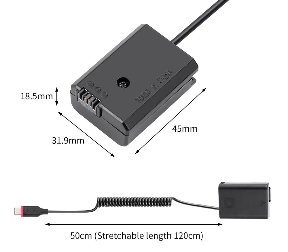 Адаптер питания Kingma TC-FW50, USB type C, вместо Sony NP-FW50