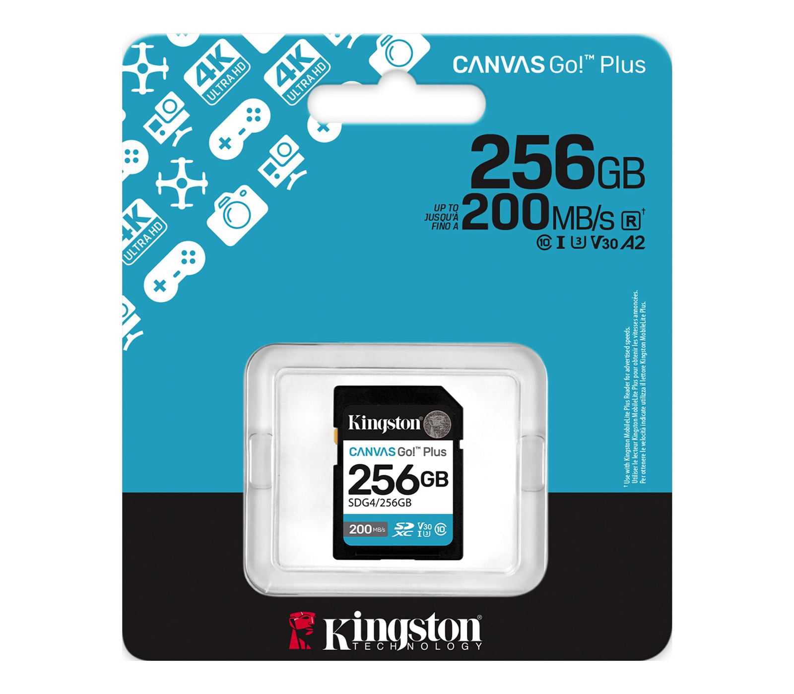 Карта памяти Kingston SDXC 256GB Canvas Go! Plus G4 UHS-I U3 V30 160/200Mb/s