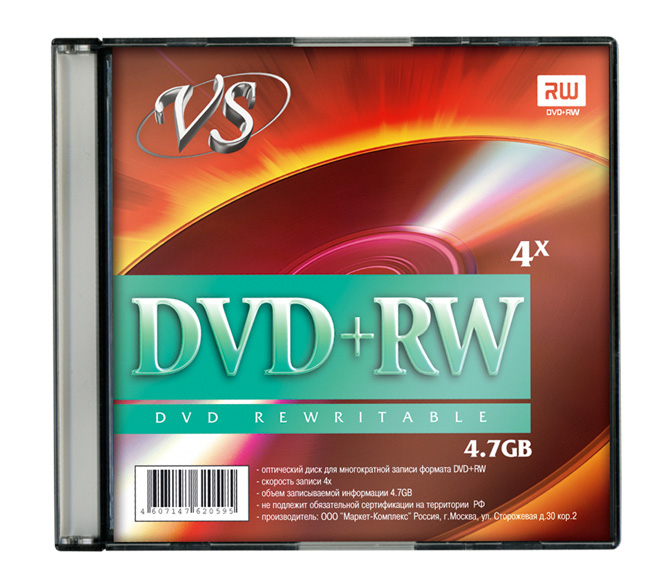 Диск VS DVD+RW 4,7 GB 4x Slim, 1 шт.