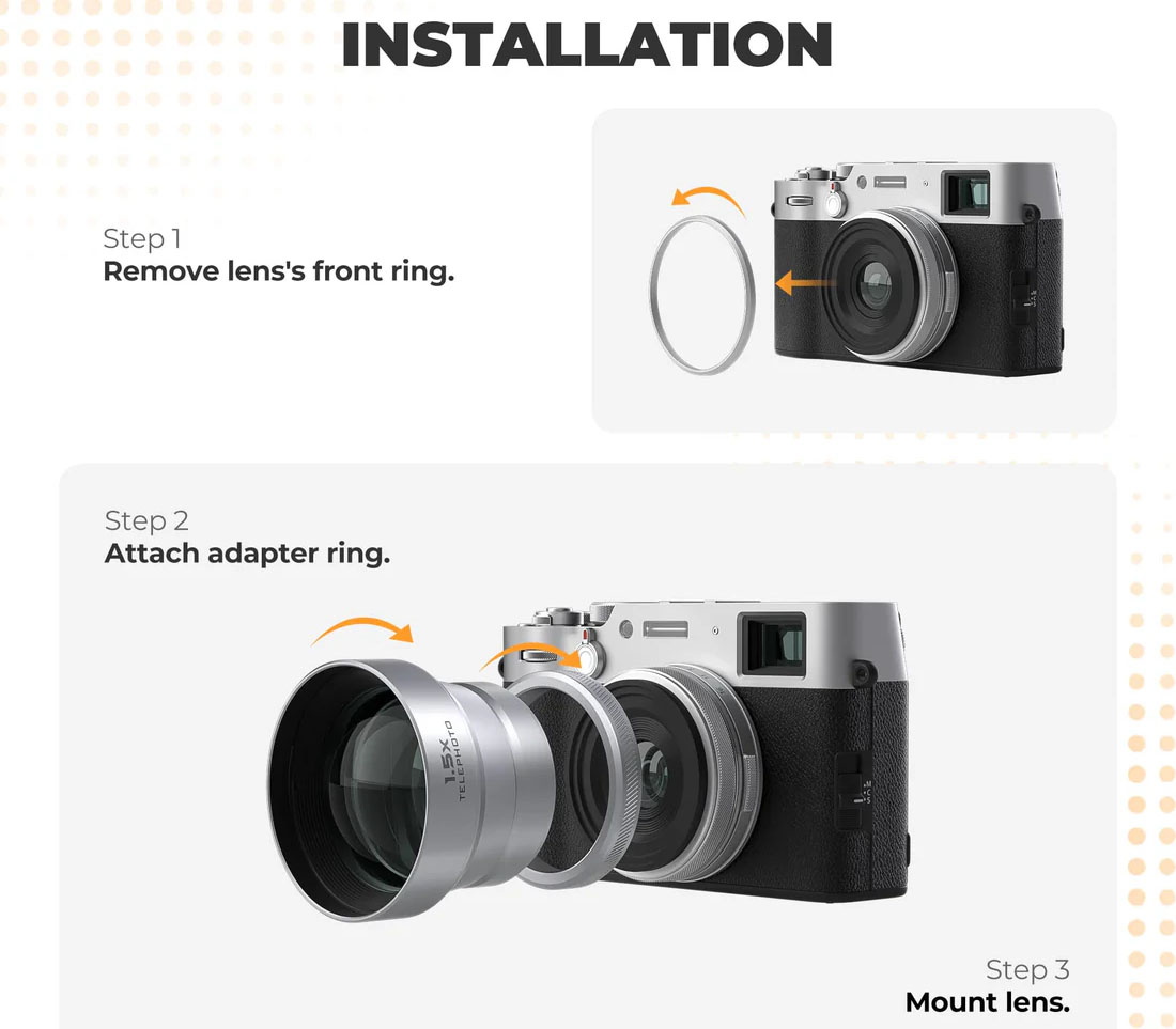 Телеконвертер Freewell Fuji X100VI X100V 1.5x Telephoto Silver