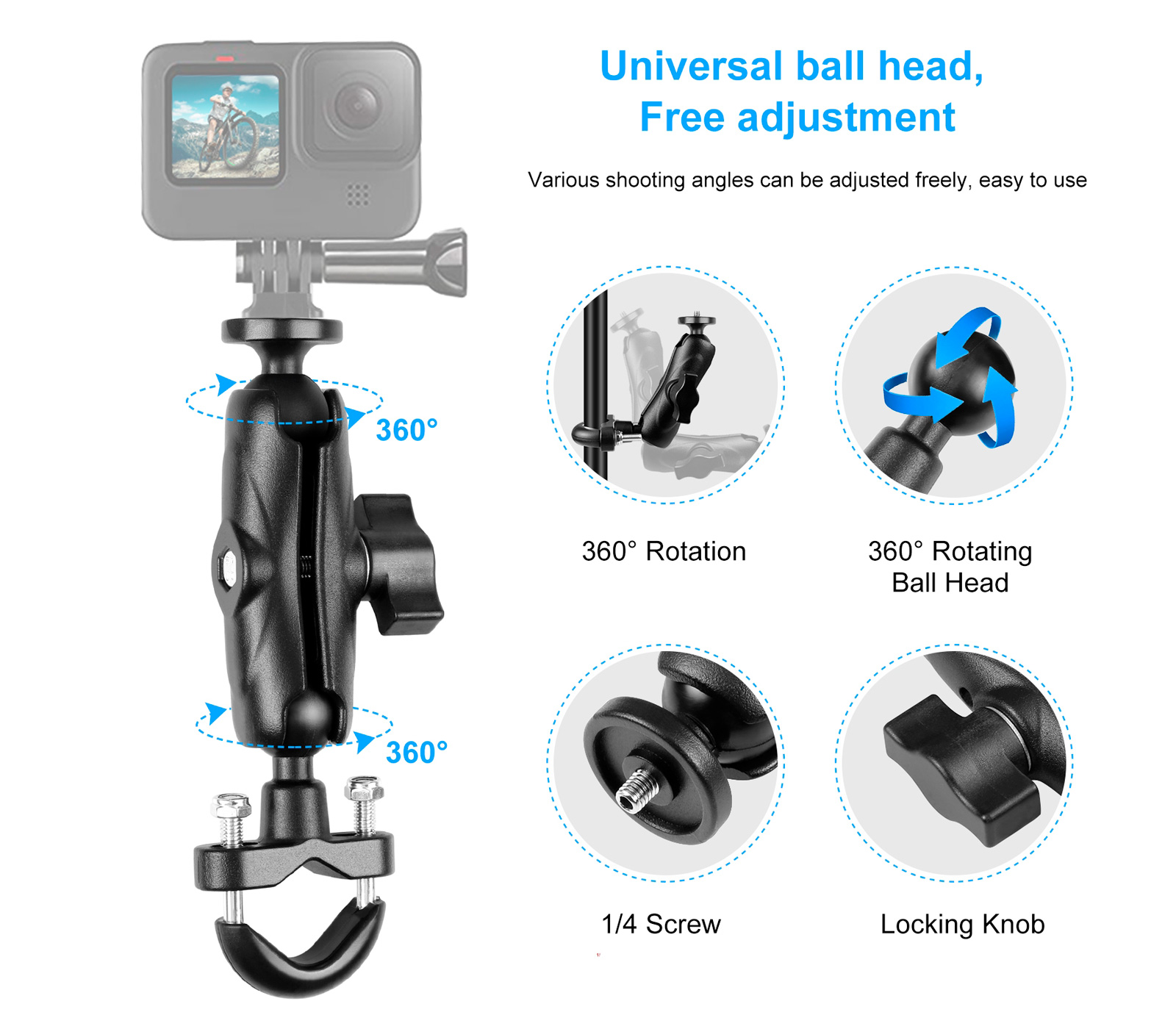 Крепление на руль или трубу Puluz PU701B для экшн- или VR 360 камеры