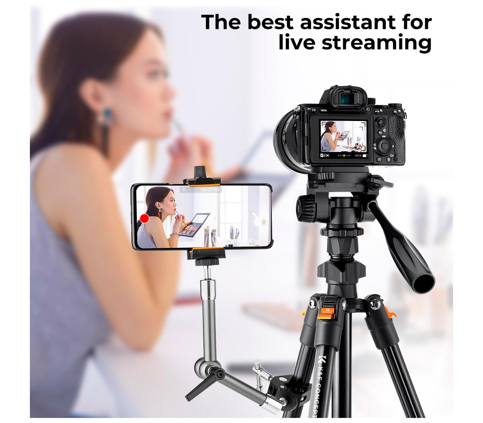 Штатив K&F Concept O234A0 с 2D головой и зажимом для смартфона