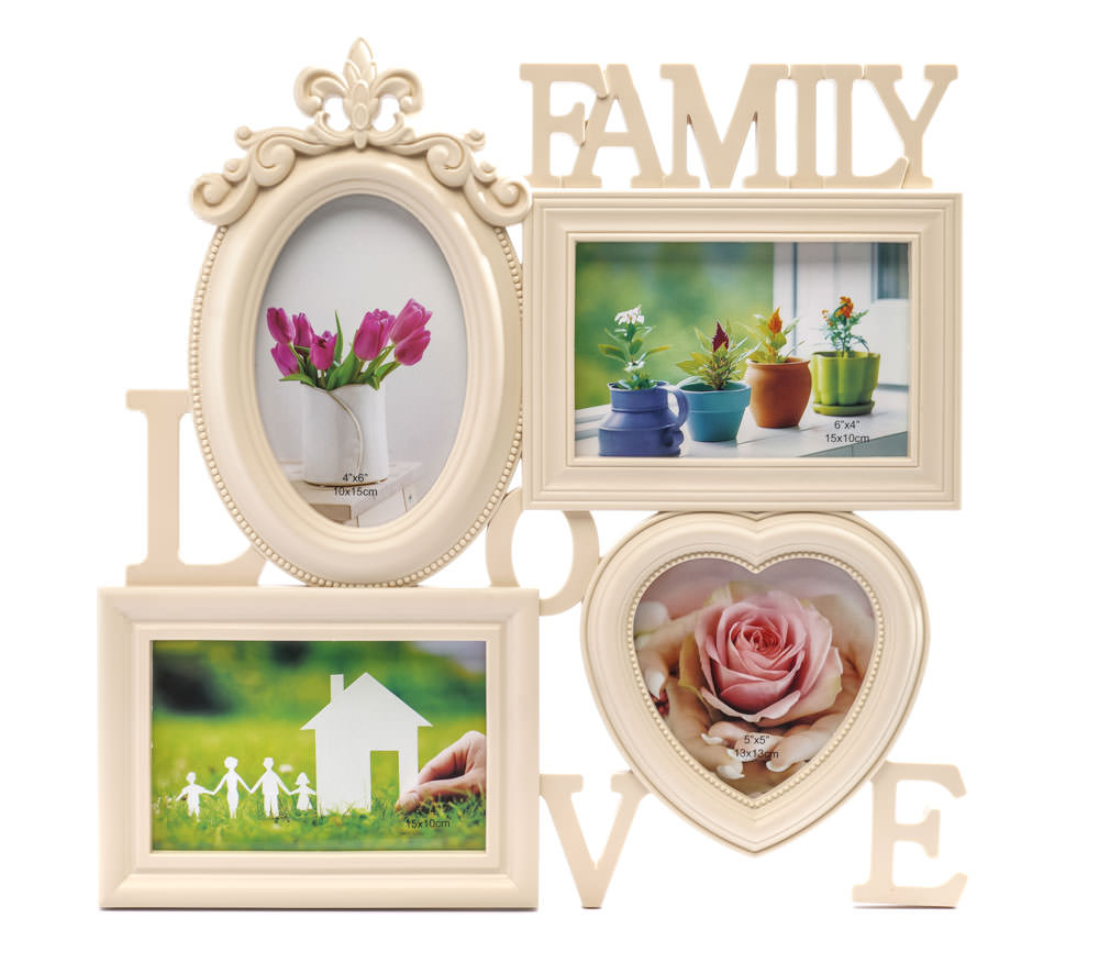 Мультирамка Fotografia Family Love, 4 фото (3х 10x15 + 13x13 см) кремовая