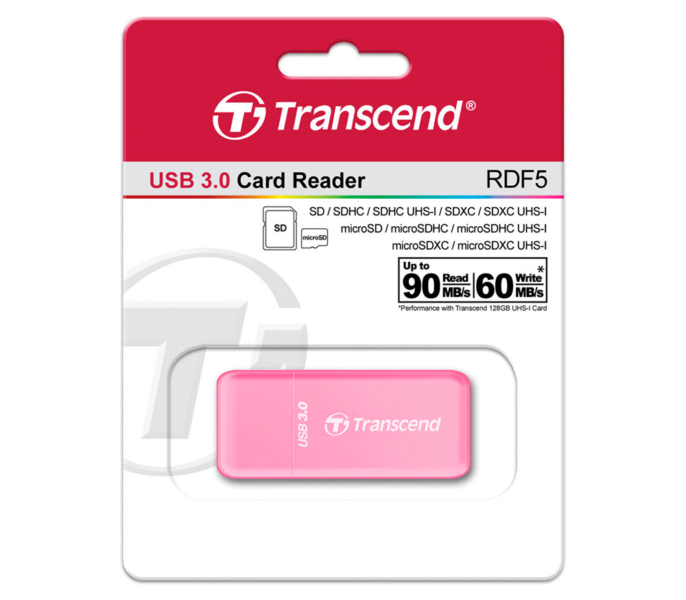 Карт-ридер Transcend RDF5 USB3.1 Gen 1, розовый (TS-RDF5R)