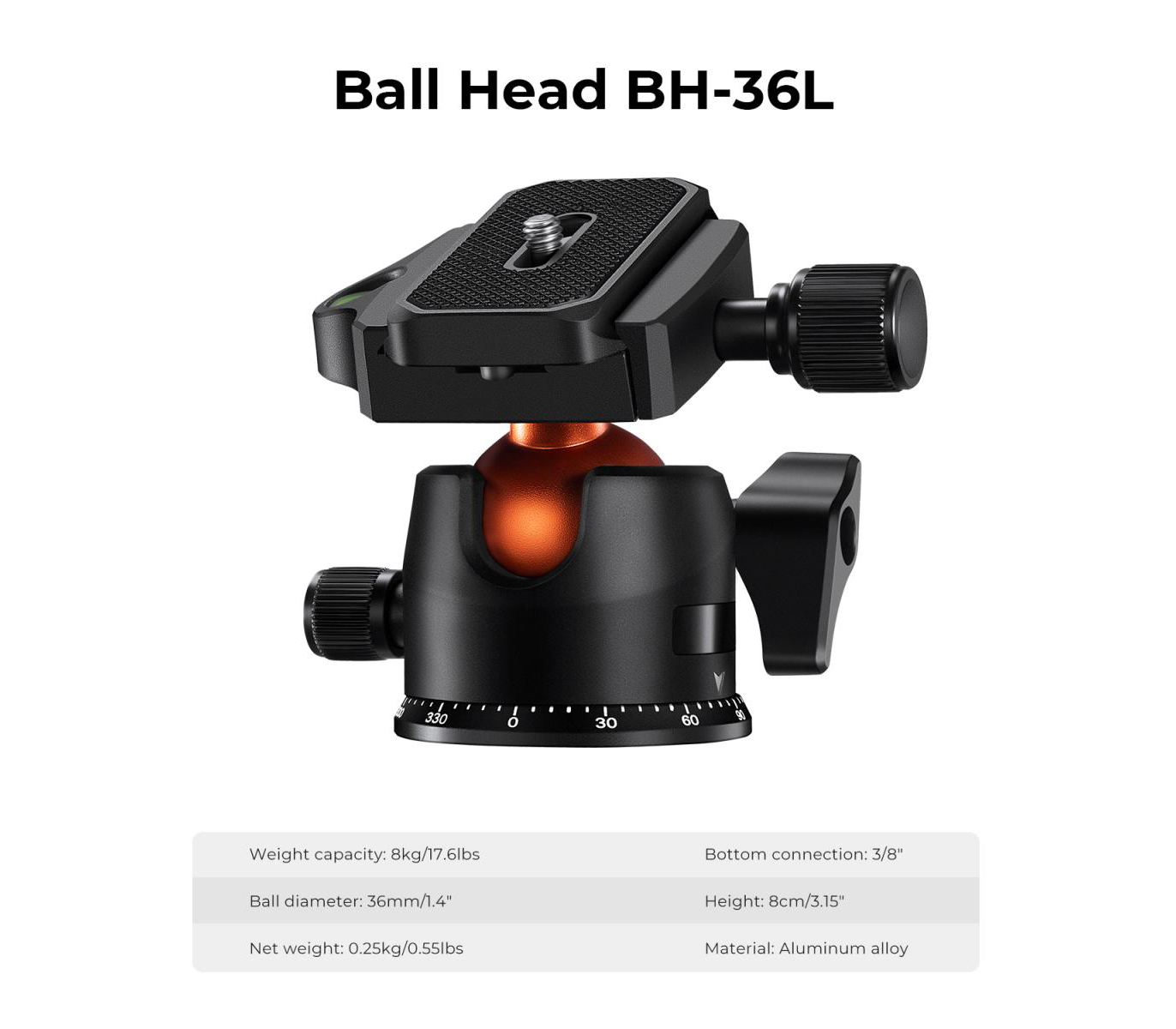 Штатив K&F Concept K254C2 с шаровой головой BH-36L, карбон