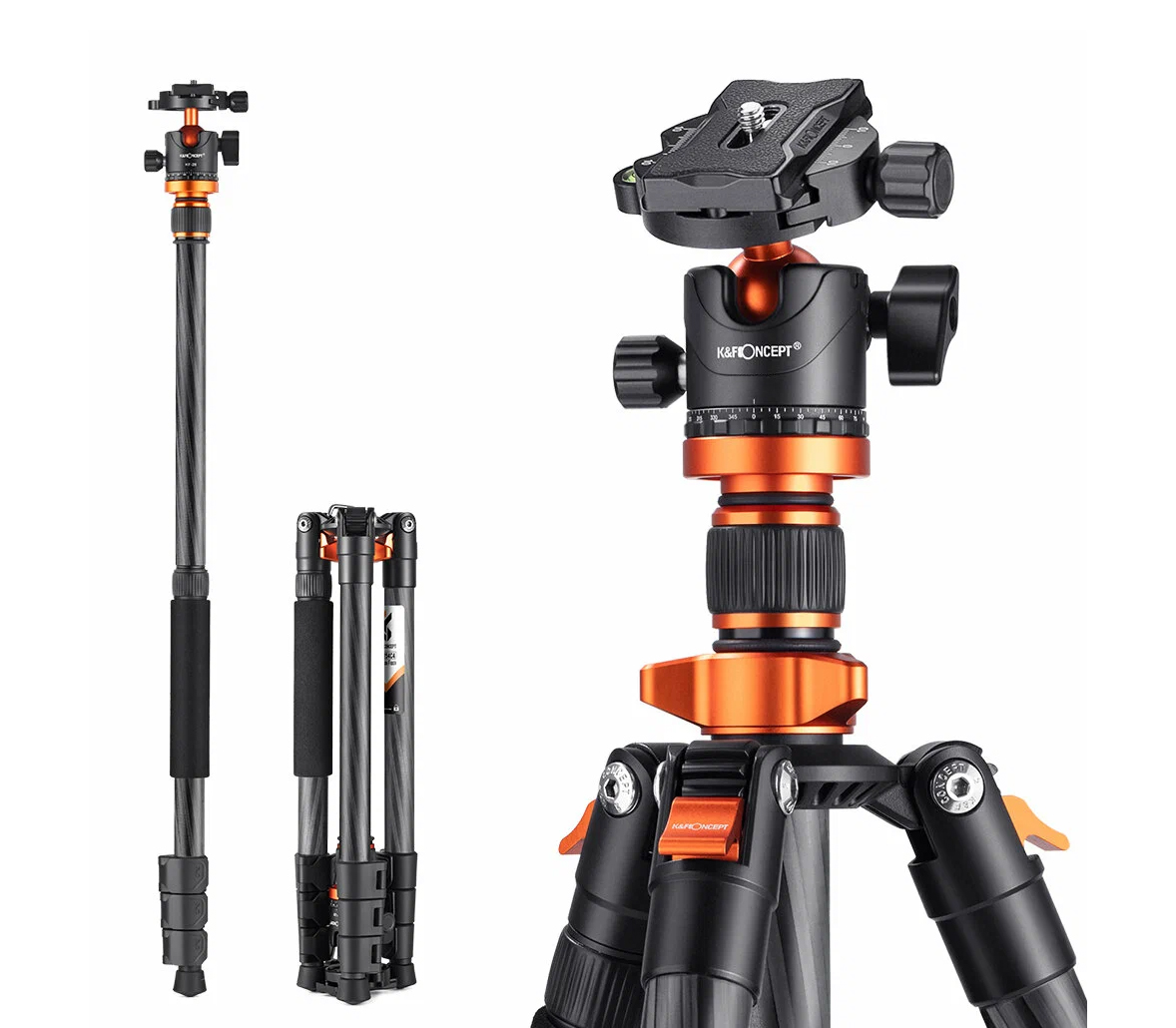 Штатив K&F Concept D254C1 с шаровой головой BH-28L, карбон