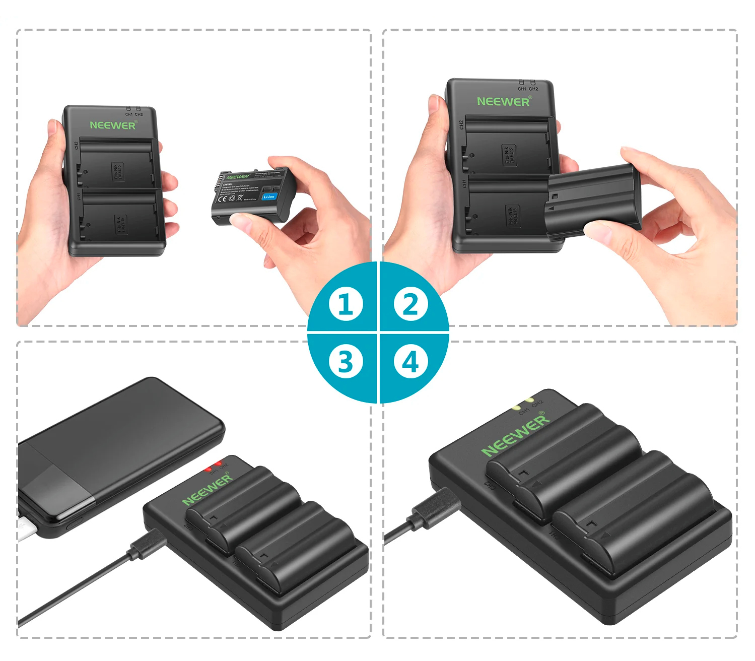 Зарядное устройство Neewer + 2 аккумулятора EN-EL15 2100 мАч
